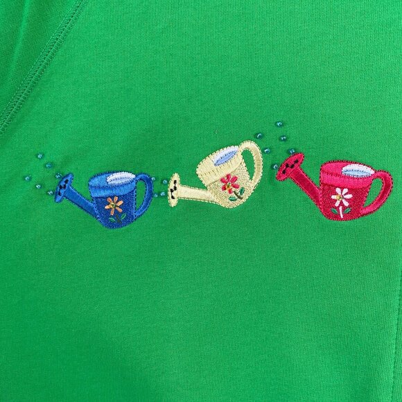 NEW Quacker Factory Womens Plus 1X Zip Up Hoodie Embroidered Watering Can Jacket - Picture 6 of 7